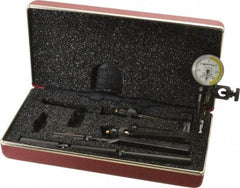 Starrett - 11 Piece, 0mm to 0.7mm Measuring Range, 15/16" Dial Diam, 0-35-0 Dial Reading, White & Yellow Dial Test Indicator Kit - 5/32" Contact Point Length, 0.9, 1.6 & 3mm Ball Diam, 0.01mm Dial Graduation - Apex Tool & Supply
