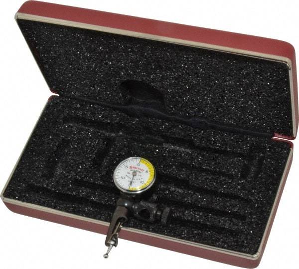 Starrett - 3 Piece, 0" to 0.03" Measuring Range, 15/16" Dial Diam, 0-15-0 Dial Reading, White & Yellow Dial Test Indicator Kit - 5/32" Contact Point Length, 3mm Ball Diam, 0.0005" Dial Graduation - Apex Tool & Supply