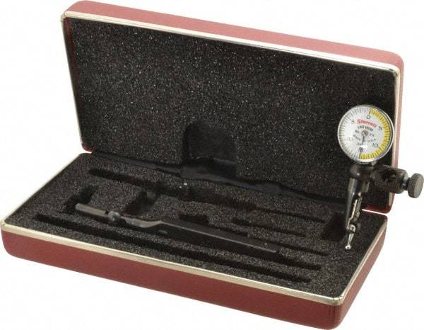 Starrett - 4 Piece, 0" to 0.03" Measuring Range, 15/16" Dial Diam, 0-15-0 Dial Reading, White & Yellow Dial Test Indicator Kit - 5/32" Contact Point Length, 3mm Ball Diam, 0.0005" Dial Graduation - Apex Tool & Supply