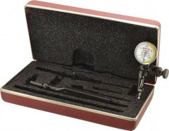 Starrett - 4 Piece, 0" to 0.03" Measuring Range, 15/16" Dial Diam, 0-15-0 Dial Reading, White & Yellow Dial Test Indicator Kit - 5/32" Contact Point Length, 3mm Ball Diam, 0.0005" Dial Graduation - Apex Tool & Supply