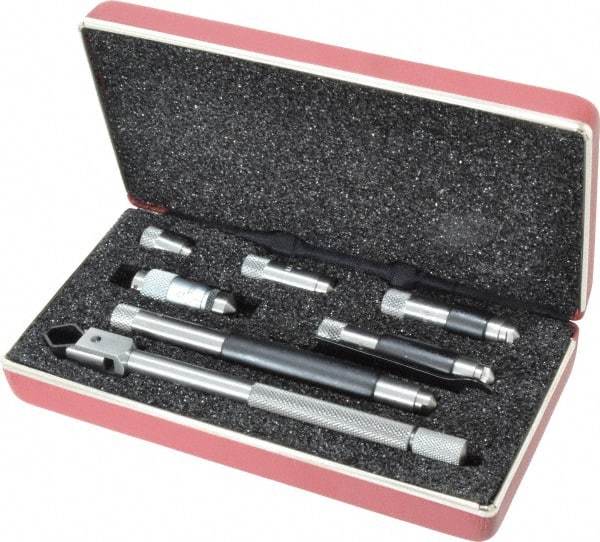 Starrett - 1-1/2 to 8 Inch Range, Satin Chrome Coated, Mechanical Inside Tubular Micrometer - 0.001 Inch Graduation, 0.0001 Inch Accuracy - Apex Tool & Supply