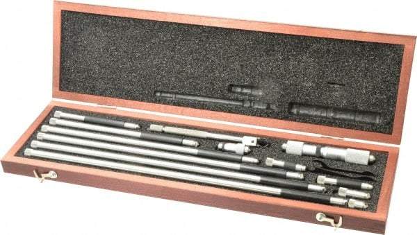 Starrett - 1-1/2 to 32 Inch Range, Satin Chrome Coated, Mechanical Inside Tubular Micrometer - 0.001 Inch Graduation, 0.0001 Inch Accuracy - Apex Tool & Supply