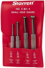 Starrett - 1/8 to 1/2 Inch Measurement, Small Hole Gage Set - 2-13/16, 3-1/8, 3-3/8 and 3-1/2 Inch Long, Half Ball, Includes Case - Apex Tool & Supply