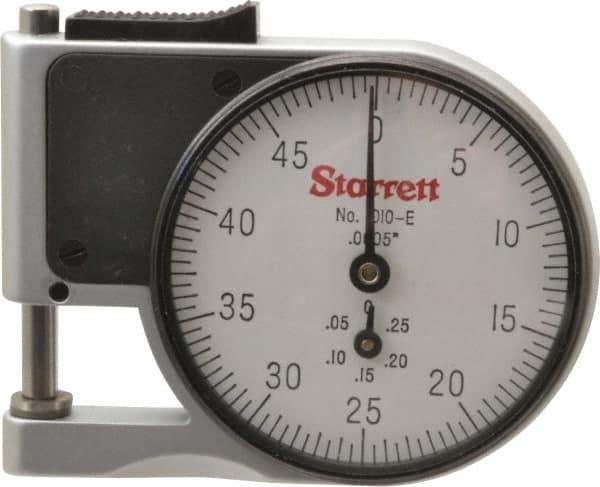 Starrett - 0 to 3/8 Inch Measurement, 0.0005 Inch Graduation, 1/2 Inch Throat Depth, Dial Thickness Gage - 1-5/8 Inch Dial Diameter - Apex Tool & Supply