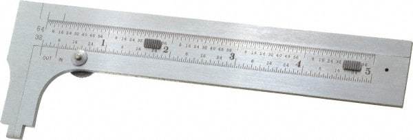 Starrett - 0 to 4-3/4" Stainless Steel Vernier Caliper - 1/64 & 1/32" Graduation, 1-3/8" Jaw Depth, 0.005" Accuracy, Includes Inside Diameter, Outside Diameter - Apex Tool & Supply