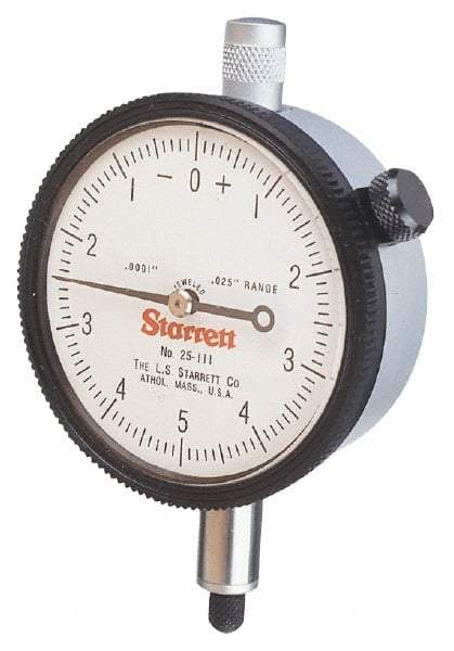 Starrett - 5" Range, 0-100 Dial Reading, 0.001" Graduation Dial Drop Indicator - 3-5/8" Dial, 0.1" Range per Revolution - Apex Tool & Supply