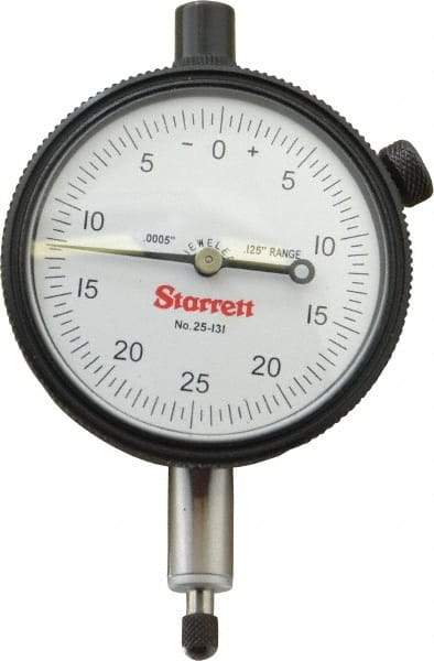 Starrett - 1/8" Range, 0-25-0 Dial Reading, 0.0005" Graduation Dial Drop Indicator - 2-1/4" Dial, 0.05" Range per Revolution, Revolution Counter - Apex Tool & Supply