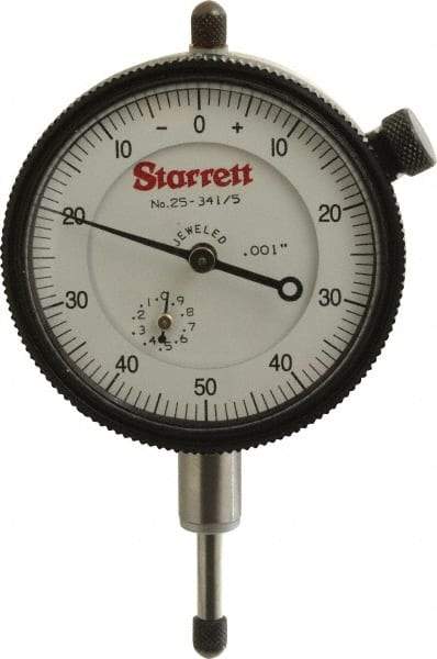 Starrett - 1/2" Range, 0-50-0 Dial Reading, 0.001" Graduation Dial Drop Indicator - 2-1/4" Dial, 0.1" Range per Revolution, Revolution Counter - Apex Tool & Supply