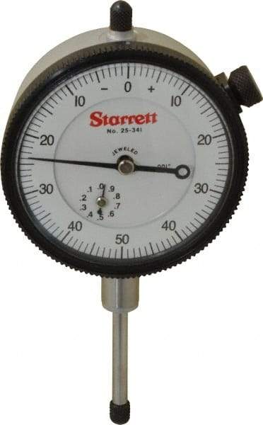 Starrett - 1" Range, 0-50-0 Dial Reading, 0.001" Graduation Dial Drop Indicator - 2-1/4" Dial, 0.1" Range per Revolution, Revolution Counter - Apex Tool & Supply