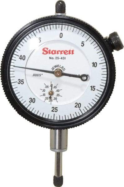 Starrett - 1/2" Range, 0-50 Dial Reading, 0.0005" Graduation Dial Drop Indicator - 2-1/4" Dial, 0.05" Range per Revolution, Revolution Counter - Apex Tool & Supply