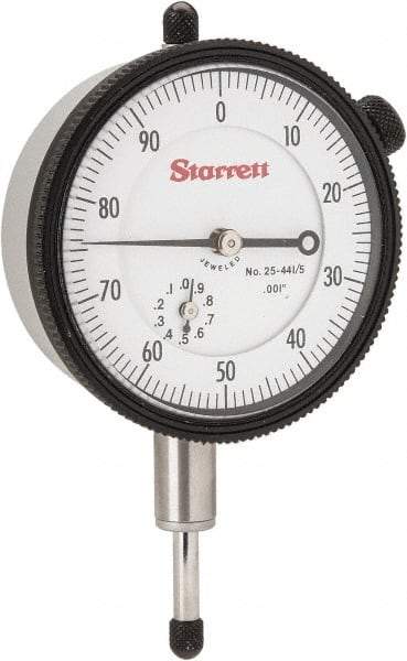 Starrett - 1/2" Range, 0-100 Dial Reading, 0.001" Graduation Dial Drop Indicator - 2-1/4" Dial, 0.1" Range per Revolution, Revolution Counter - Apex Tool & Supply