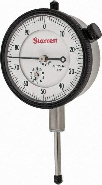 Starrett - 1" Range, 0-100 Dial Reading, 0.001" Graduation Dial Drop Indicator - 2-1/4" Dial, 0.1" Range per Revolution, Revolution Counter - Apex Tool & Supply