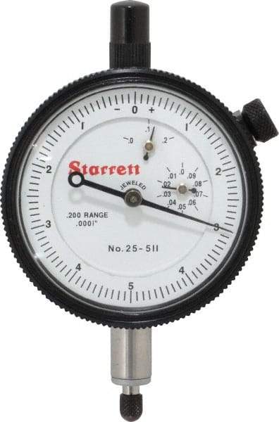 Starrett - 0.2" Range, 0-5-0 Dial Reading, 0.0001" Graduation Dial Drop Indicator - 2-1/4" Dial, 0.01" Range per Revolution, Revolution Counter - Apex Tool & Supply