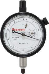 Starrett - 0.2" Range, 0-5-0 Dial Reading, 0.0001" Graduation Dial Drop Indicator - 2-1/4" Dial, 0.01" Range per Revolution, Revolution Counter - Apex Tool & Supply