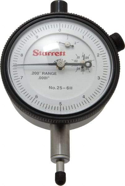 Starrett - 0.2" Range, 0-10 Dial Reading, 0.0001" Graduation Dial Drop Indicator - 2-1/4" Dial, 0.01" Range per Revolution, Revolution Counter - Apex Tool & Supply
