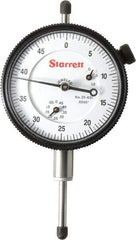 Starrett - 1" Range, 0-50 Dial Reading, 0.0005" Graduation Dial Drop Indicator - 2-1/4" Dial, 0.05" Range per Revolution, Revolution Counter - Apex Tool & Supply
