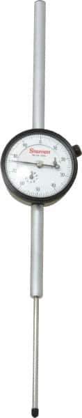 Starrett - 3" Range, 0-100 Dial Reading, 0.001" Graduation Dial Drop Indicator - 2-1/4" Dial, 0.1" Range per Revolution, Revolution Counter - Apex Tool & Supply