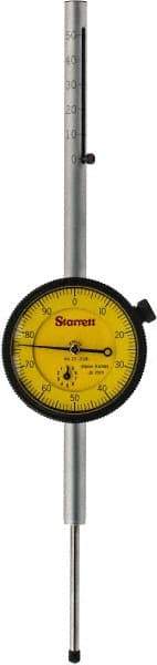 Starrett - 50mm Range, 0-100 Dial Reading, 0.01mm Graduation Dial Drop Indicator - 2-1/4" Dial, 0.0394" Range per Revolution, Revolution Counter - Apex Tool & Supply