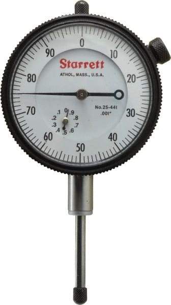 Starrett - 1" Range, 0-100 Dial Reading, 0.001" Graduation Dial Drop Indicator - 2-1/4" Dial, 0.1" Range per Revolution - Apex Tool & Supply