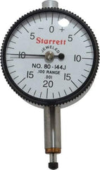 Starrett - 0.1" Range, 0-20-0 Dial Reading, 0.001" Graduation Dial Drop Indicator - 1-1/4" Dial, 0.04" Range per Revolution, Revolution Counter - Apex Tool & Supply