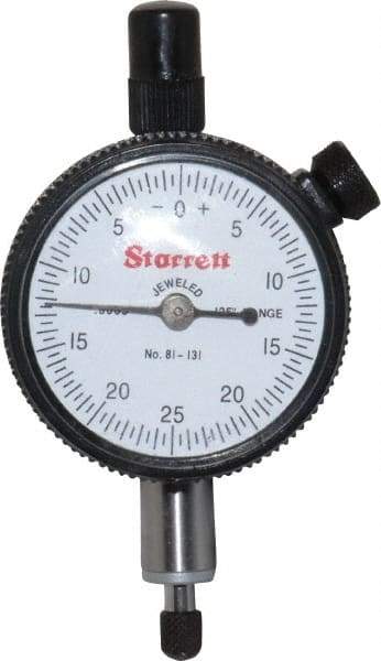 Starrett - 1/8" Range, 0-25-0 Dial Reading, 0.0005" Graduation Dial Drop Indicator - 1-11/16" Dial, 0.05" Range per Revolution, Revolution Counter - Apex Tool & Supply