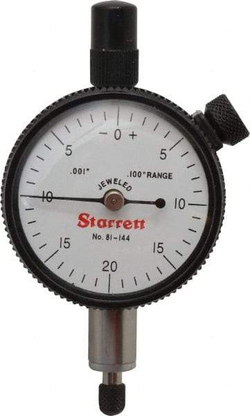 Starrett - 0.1" Range, 0-20-0 Dial Reading, 0.001" Graduation Dial Drop Indicator - 1-11/16" Dial, 0.04" Range per Revolution, Revolution Counter - Apex Tool & Supply