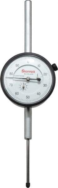 Starrett - 2" Range, 0-100 Dial Reading, 0.001" Graduation Dial Drop Indicator - 2-3/4" Dial, 0.1" Range per Revolution - Apex Tool & Supply
