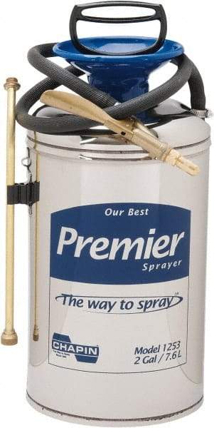 Chapin - 2 Gal Garden Hand Sprayer - Stainless Steel Tank, Wide Mouth, Reinforced Hose, For Industrial Applications - Apex Tool & Supply