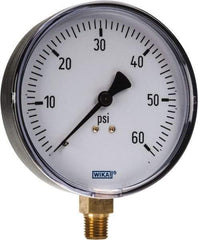 Wika - 4" Dial, 1/4 Thread, 0-60 Scale Range, Pressure Gauge - Lower Connection Mount, Accurate to 3-2-3% of Scale - Apex Tool & Supply