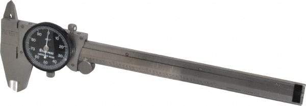 Starrett - 0" to 6" Range, 0.001" Graduation, 0.1" per Revolution, Dial Caliper - Black Face, 1-1/2" Jaw Length, Accurate to 0.0010" - Apex Tool & Supply