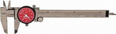 Starrett - 0" to 6" Range, 0.001" Graduation, 0.1" per Revolution, Dial Caliper - Red Face, 1-1/2" Jaw Length, Accurate to 0.0010" - Apex Tool & Supply