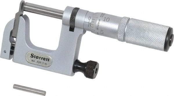 Starrett - 0 to 1 Inch Range, Carbide Face, Satin Chrome Coated, Mechanical Multi Anvil Micrometer - Friction Thimble, 0.001 Inch Graduation, 0.0002 Inch Accuracy - Apex Tool & Supply