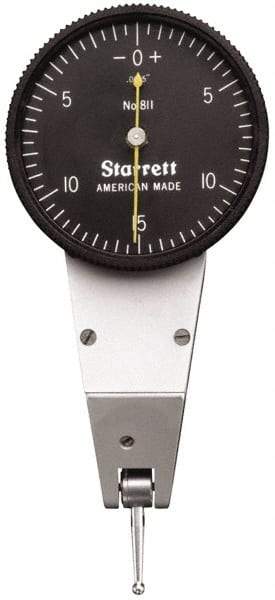 Starrett - 0.03 Inch Range, 0.0005 Inch Dial Graduation, Horizontal Dial Test Indicator - 1-3/8 Inch Black Dial, 0-15-0 Dial Reading - Apex Tool & Supply