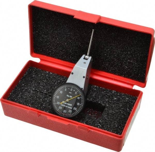Starrett - 0.06 Inch Range, 0.001 Inch Dial Graduation, Horizontal Dial Test Indicator - 1-3/8 Inch Black Dial, 0-30-0 Dial Reading - Apex Tool & Supply