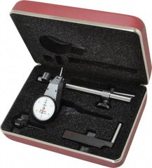 Starrett - 7 Piece, 0" to 0.03" Measuring Range, 1-3/8" Dial Diam, 0-15-0 Dial Reading, White Dial Test Indicator Kit - 5/8" Contact Point Length, 2mm Ball Diam, 0.0005" Dial Graduation - Apex Tool & Supply
