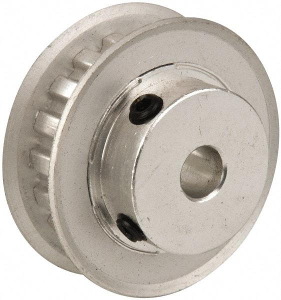 Power Drive - 18 Tooth, 1/4" Inside x 1-1/8" Outside Diam, Hub & Flange Timing Belt Pulley - 1/4" Belt Width, 1.146" Pitch Diam, 0.438" Face Width, Aluminum - Apex Tool & Supply