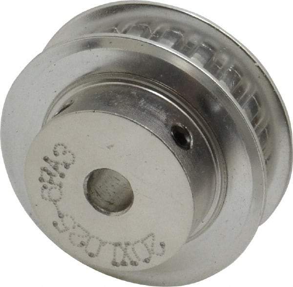 Power Drive - 20 Tooth, 1/4" Inside x 1.253" Outside Diam, Hub & Flange Timing Belt Pulley - 1/4" Belt Width, 1.273" Pitch Diam, 0.438" Face Width, Aluminum - Apex Tool & Supply