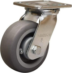 Hamilton - 5" Diam x 2" Wide x 6-1/2" OAH Top Plate Mount Swivel Caster - Rubber Mold on Polyolefin, 350 Lb Capacity, Straight Roller Bearing, 4 x 4-1/2" Plate - Apex Tool & Supply