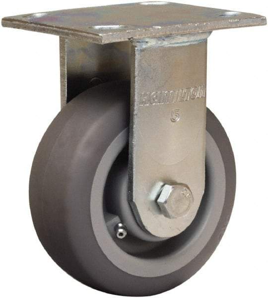 Hamilton - 5" Diam x 2" Wide x 7" OAH Top Plate Mount Rigid Caster - Rubber Mold on Polyolefin, 350 Lb Capacity, Straight Roller Bearing, 4 x 4-1/2" Plate - Apex Tool & Supply