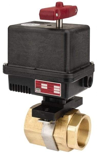 Gemini Valve - 2" Pipe, 720 psi WOG Rating Brass Electric Actuated Ball Valve - Reinforced PTFE Seal, Standard Port, Threaded (NPT) End Connection - Apex Tool & Supply