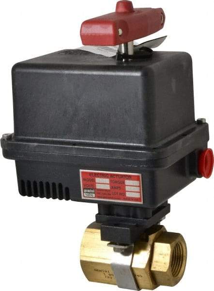 Gemini Valve - 1" Pipe, 720 psi WOG Rating Brass Electric Actuated Ball Valve - Reinforced PTFE Seal, Standard Port, Threaded (NPT) End Connection - Apex Tool & Supply