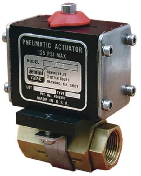 Gemini Valve - 1/2" Pipe, 720 psi WOG Rating Brass Pneumatic Double Acting with Solenoid Actuated Ball Valve - Reinforced PTFE Seal, Full Port, Threaded (NPT) End Connection - Apex Tool & Supply