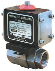 Gemini Valve - 3/4" Pipe, 720 psi WOG Rating Stainless Steel Pneumatic Double Acting with Solenoid Actuated Ball Valve - Reinforced PTFE Seal, Standard Port, Threaded (NPT) End Connection - Apex Tool & Supply