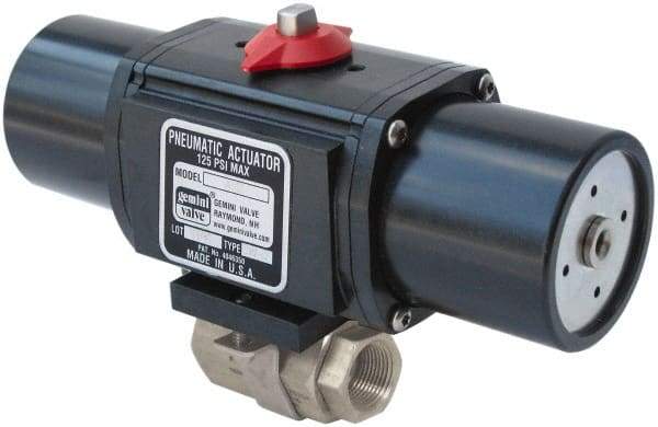 Gemini Valve - 1/2" Pipe, 720 psi WOG Rating Stainless Steel Pneumatic Spring Return with Solenoid Actuated Ball Valve - Reinforced PTFE Seal, Full Port, Threaded (NPT) End Connection - Apex Tool & Supply