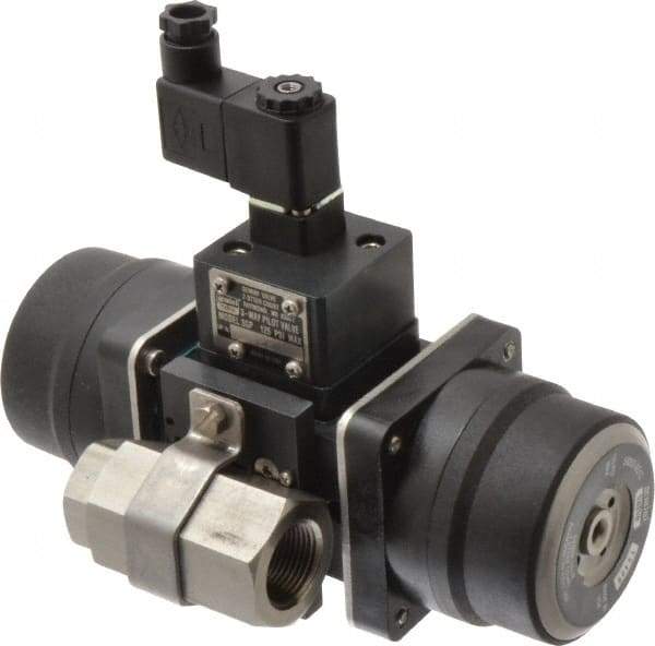 Gemini Valve - 3/4" Pipe, 720 psi WOG Rating Stainless Steel Pneumatic Spring Return with Solenoid Actuated Ball Valve - Reinforced PTFE Seal, Standard Port, Threaded (NPT) End Connection - Apex Tool & Supply