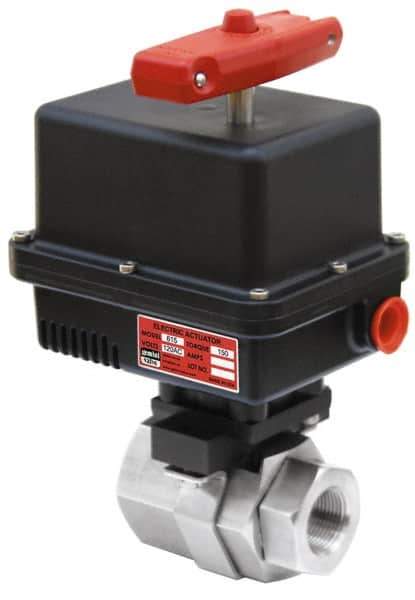 Gemini Valve - 1-1/4" Pipe, 720 psi WOG Rating Brass Electric Actuated Ball Valve - Reinforced PTFE Seal, Standard Port, Threaded (NPT) End Connection - Apex Tool & Supply