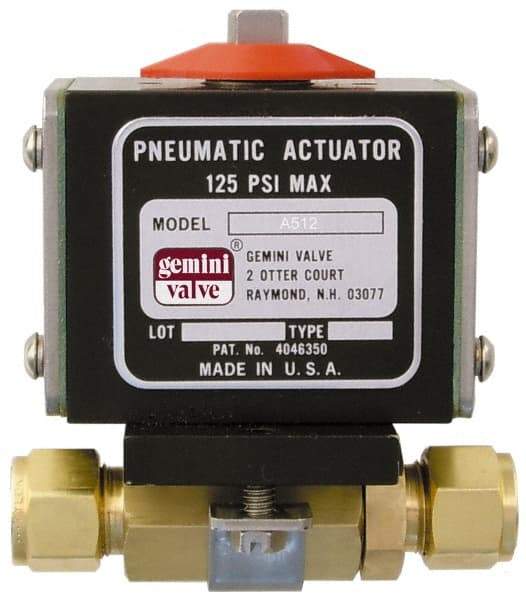 Gemini Valve - 3/4" Pipe, 1,000 psi WOG Rating Brass Pneumatic Double Acting with Solenoid Actuated Ball Valve - Reinforced PTFE Seal, Standard Port, TYLOK (Compression) End Connection - Apex Tool & Supply