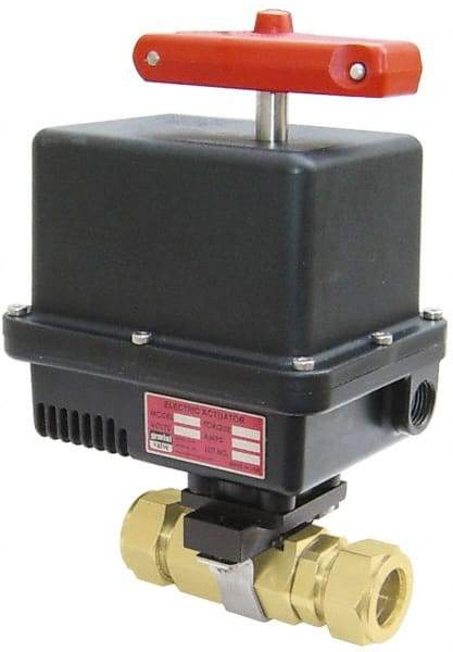 Gemini Valve - 1" Pipe, 1,000 psi WOG Rating Brass Electric Actuated Ball Valve - Reinforced PTFE Seal, Standard Port, TYLOK (Compression) End Connection - Apex Tool & Supply