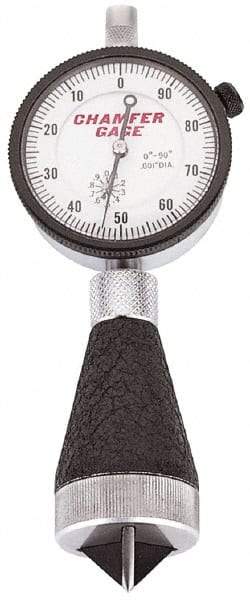 Starrett - 1 to 2", 90 to 127° Included Angle, External Chamfer Gage - White Hardened Tool Steel (Plunger), 3 Blade Plunger - Apex Tool & Supply