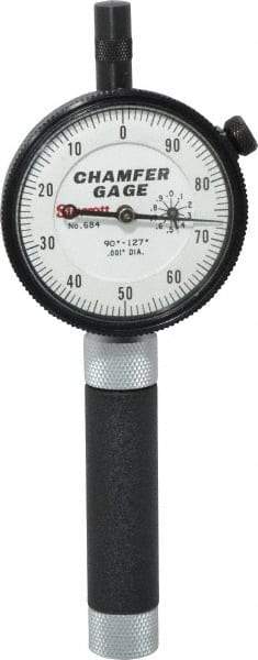 Starrett - 0 to 3/8", 90 to 127° Included Angle, Internal Chamfer Gage - White Hardened Tool Steel (Plunger), 3 Blade Plunger - Apex Tool & Supply